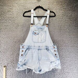 No Boundaries Overalls Womens XXL 19 Blue Distressed Denim Shorts Shortalls